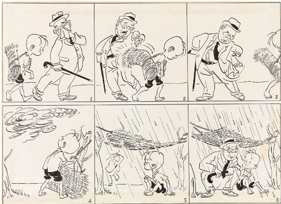 ZLPSanmao Zhang Leping: «Sanmao på vandring» (《三毛流浪记》, 1935) — tegneserien, der gav forfatteren Sanmao sit navn.